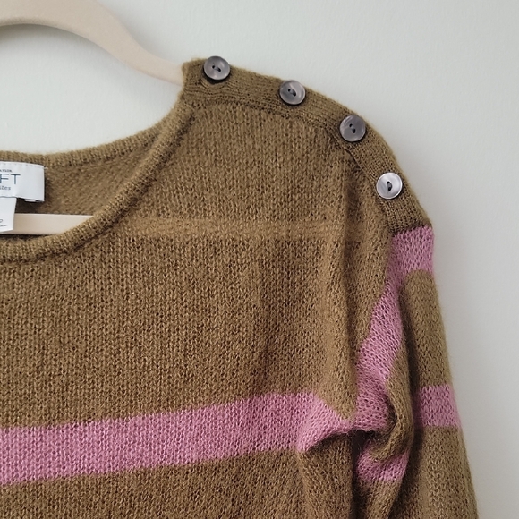 LOFT Olive and Lavender Mohair Blend Striped Sweater - Picture 3 of 11